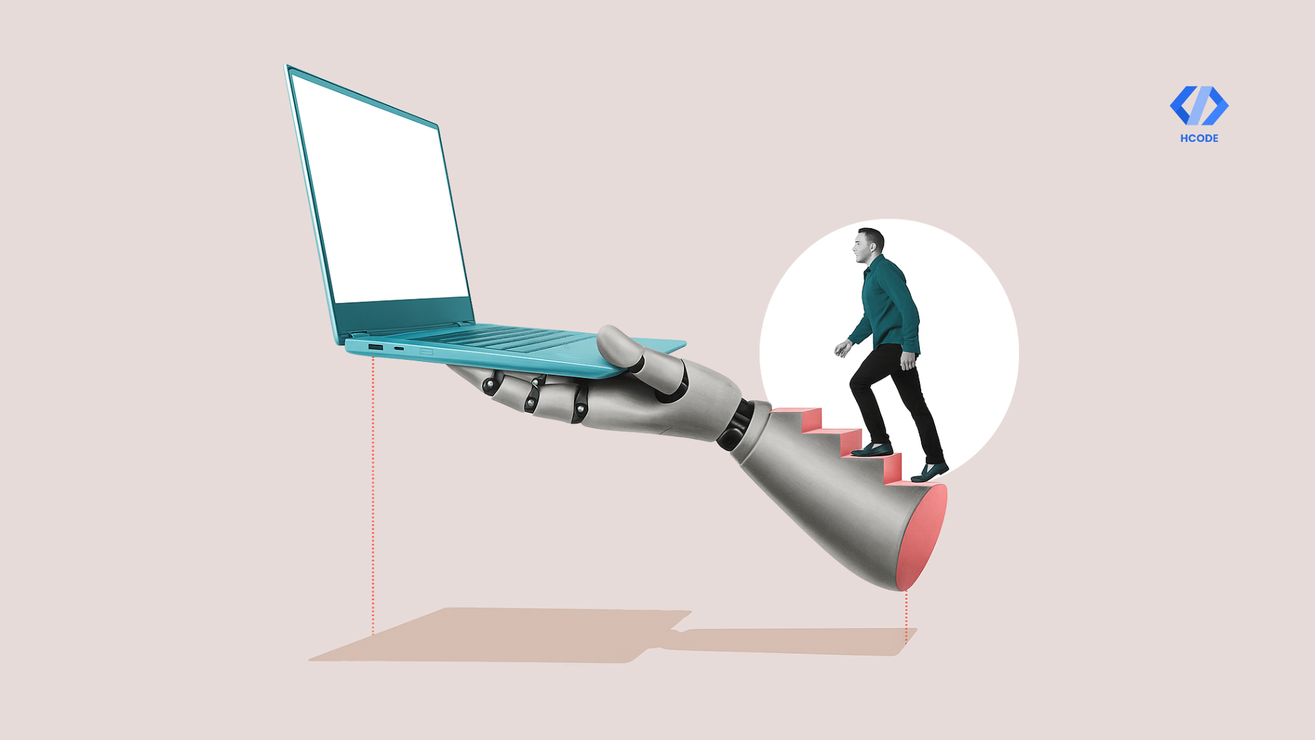 a man walking on robot's hand